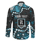 Personalized Port Adelaide Power Family Matching Off The Shoulder Long Sleeve Dress and Hawaiian Shirt Aboriginal Pattern with Graffiti Style