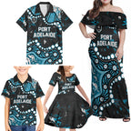 Personalized Port Adelaide Power Family Matching Off Shoulder Maxi Dress and Hawaiian Shirt Aboriginal Pattern with Graffiti Style