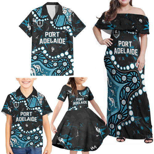 Personalized Port Adelaide Power Family Matching Off Shoulder Maxi Dress and Hawaiian Shirt Aboriginal Pattern with Graffiti Style