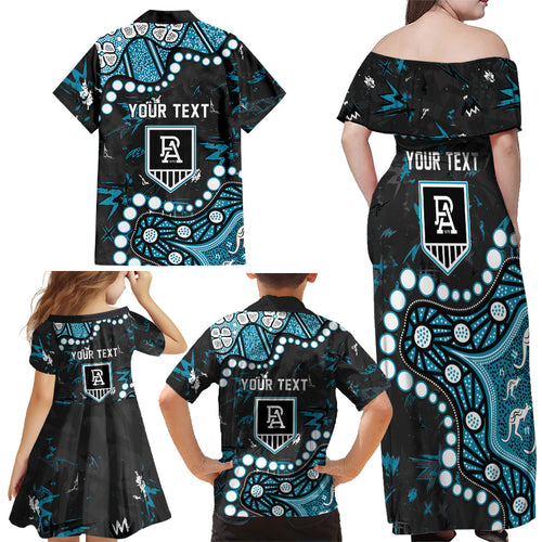 Personalized Port Adelaide Power Family Matching Off Shoulder Maxi Dress and Hawaiian Shirt Aboriginal Pattern with Graffiti Style