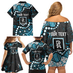 Personalized Port Adelaide Power Family Matching Off Shoulder Short Dress and Hawaiian Shirt Aboriginal Pattern with Graffiti Style