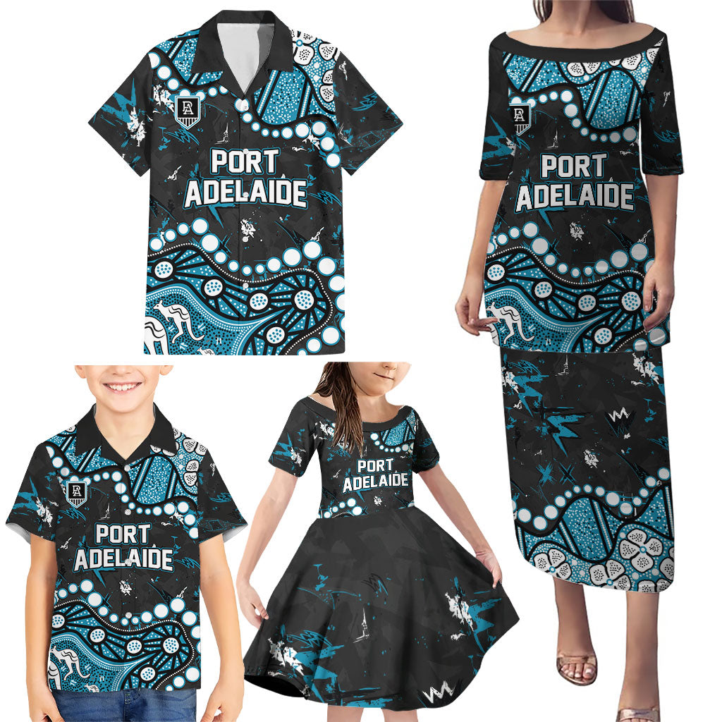 Personalized Port Adelaide Power Family Matching Puletasi and Hawaiian Shirt Aboriginal Pattern with Graffiti Style