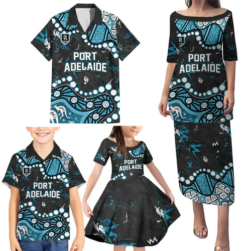 Personalized Port Adelaide Power Family Matching Puletasi and Hawaiian Shirt Aboriginal Pattern with Graffiti Style