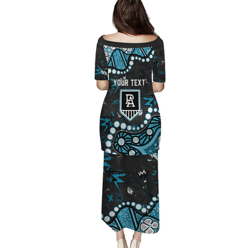 Personalized Port Adelaide Power Family Matching Puletasi and Hawaiian Shirt Aboriginal Pattern with Graffiti Style