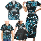 Personalized Port Adelaide Power Family Matching Short Sleeve Bodycon Dress and Hawaiian Shirt Aboriginal Pattern with Graffiti Style