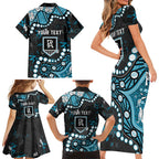 Personalized Port Adelaide Power Family Matching Short Sleeve Bodycon Dress and Hawaiian Shirt Aboriginal Pattern with Graffiti Style