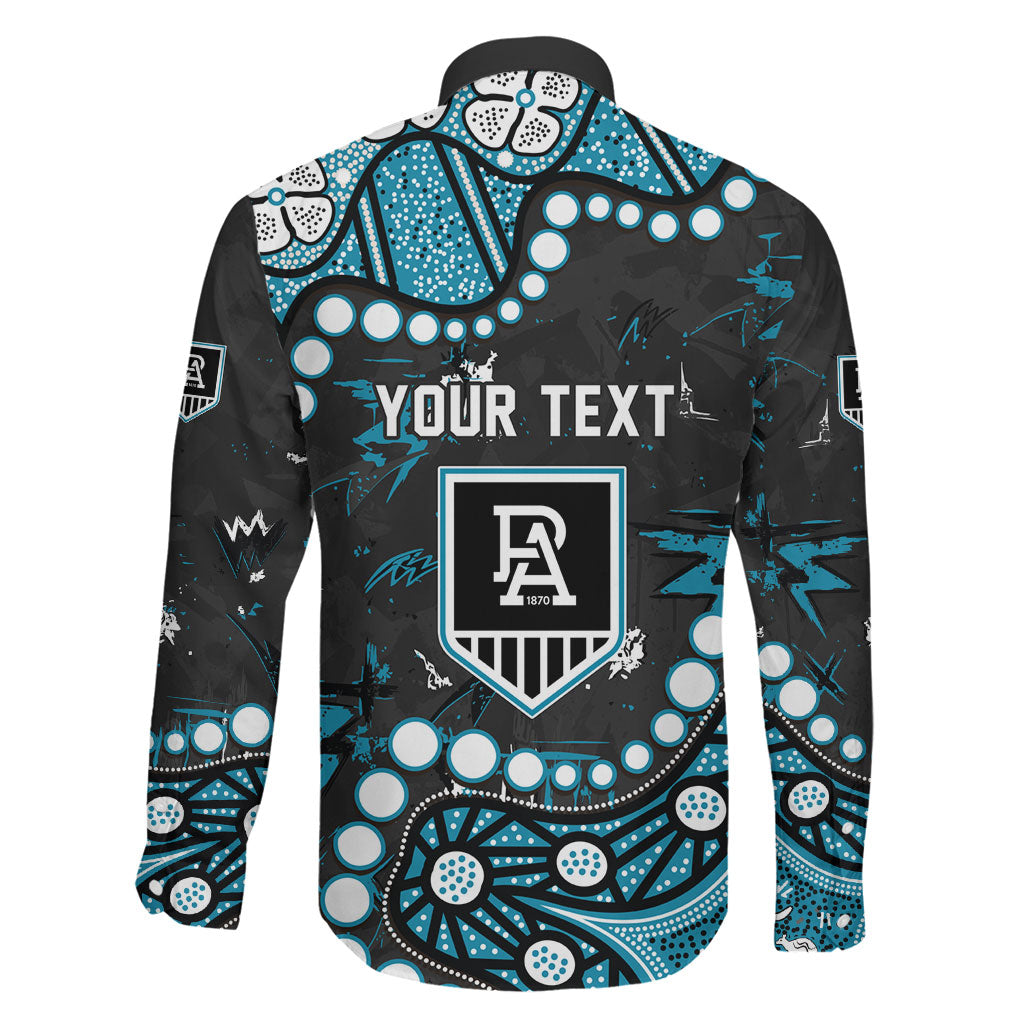 Personalized Port Adelaide Power Family Matching Short Sleeve Bodycon Dress and Hawaiian Shirt Aboriginal Pattern with Graffiti Style