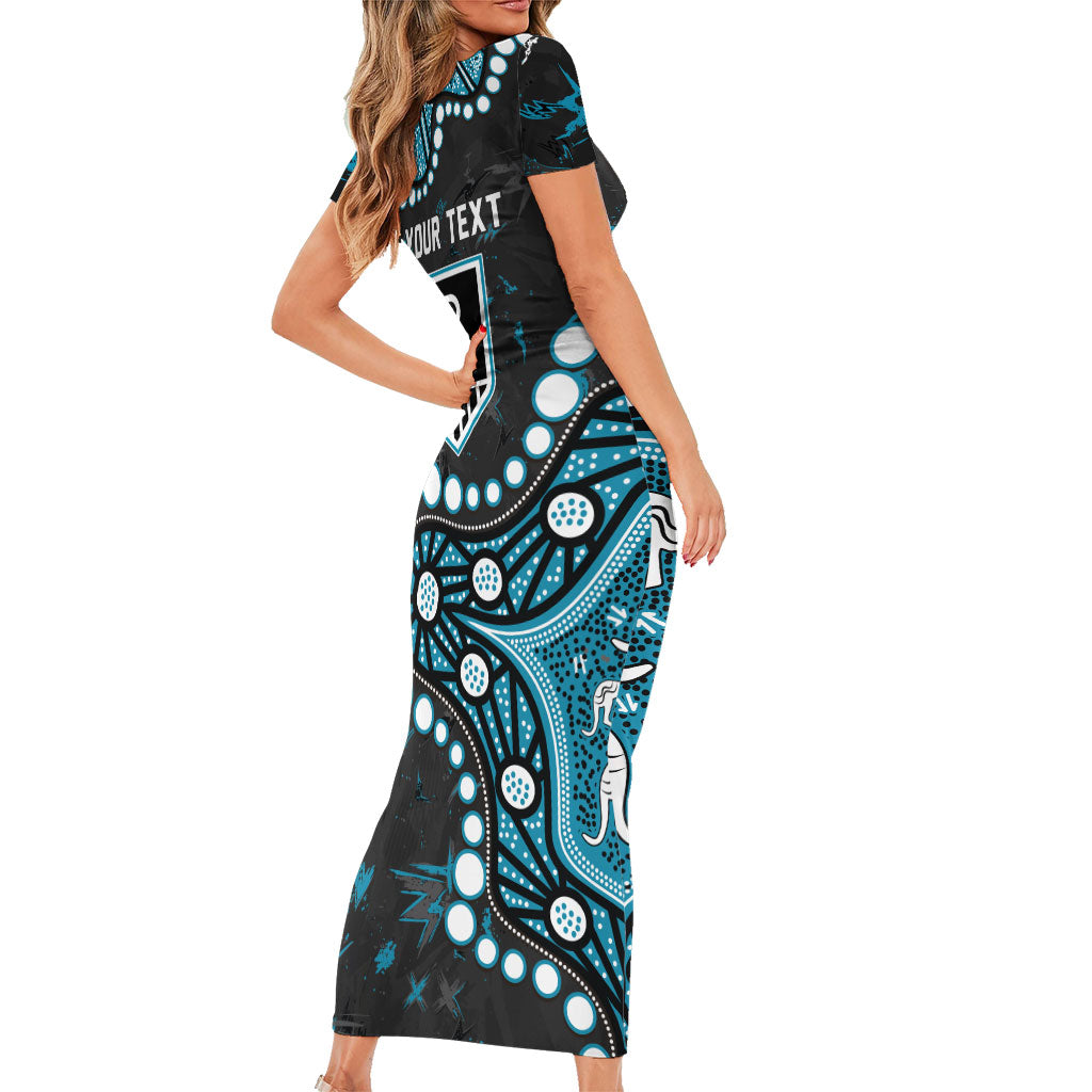 Personalized Port Adelaide Power Family Matching Short Sleeve Bodycon Dress and Hawaiian Shirt Aboriginal Pattern with Graffiti Style