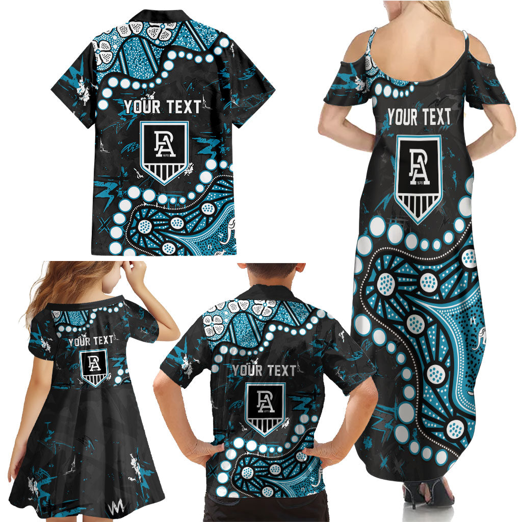 Personalized Port Adelaide Power Family Matching Summer Maxi Dress and Hawaiian Shirt Aboriginal Pattern with Graffiti Style