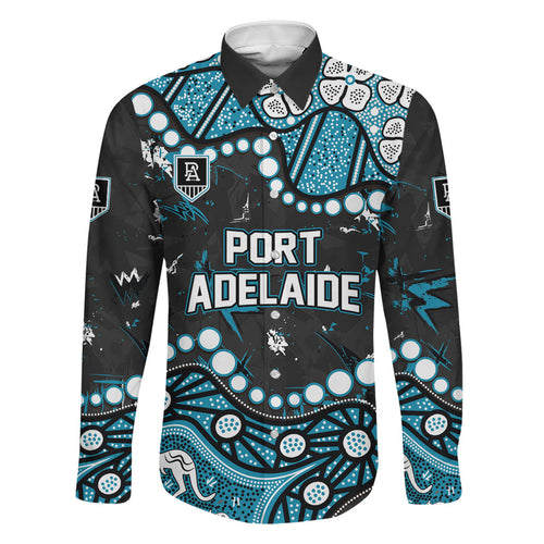Personalized Port Adelaide Power Family Matching Summer Maxi Dress and Hawaiian Shirt Aboriginal Pattern with Graffiti Style