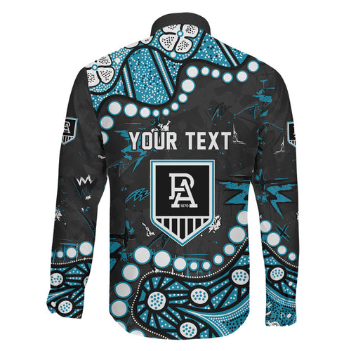 Personalized Port Adelaide Power Family Matching Summer Maxi Dress and Hawaiian Shirt Aboriginal Pattern with Graffiti Style