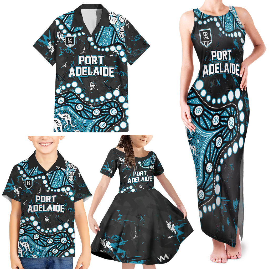 Personalized Port Adelaide Power Family Matching Tank Maxi Dress and Hawaiian Shirt Aboriginal Pattern with Graffiti Style