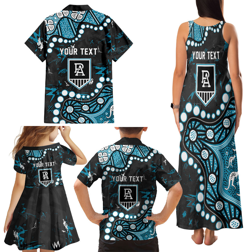 Personalized Port Adelaide Power Family Matching Tank Maxi Dress and Hawaiian Shirt Aboriginal Pattern with Graffiti Style