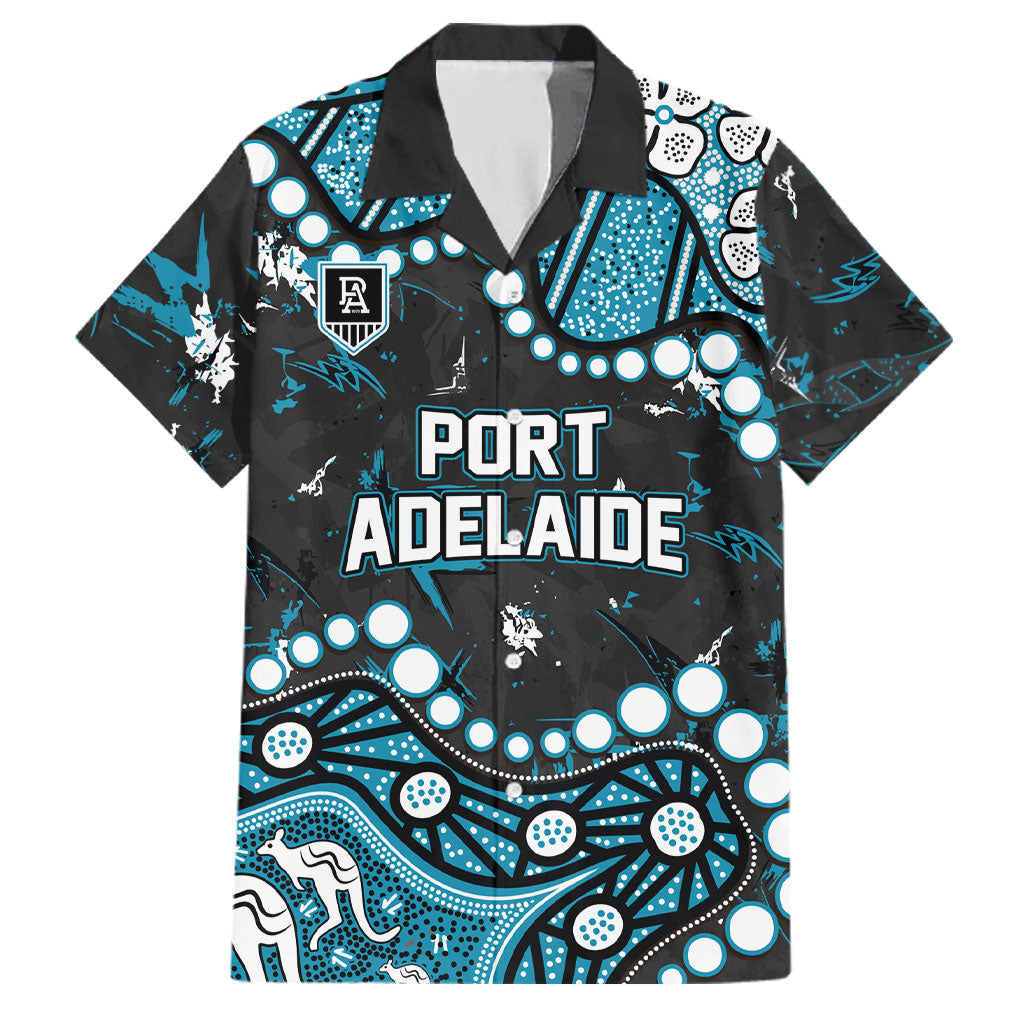 Personalized Port Adelaide Power Family Matching Tank Maxi Dress and Hawaiian Shirt Aboriginal Pattern with Graffiti Style