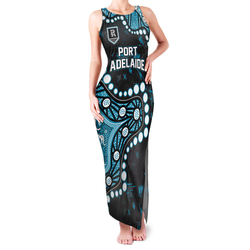 Personalized Port Adelaide Power Family Matching Tank Maxi Dress and Hawaiian Shirt Aboriginal Pattern with Graffiti Style