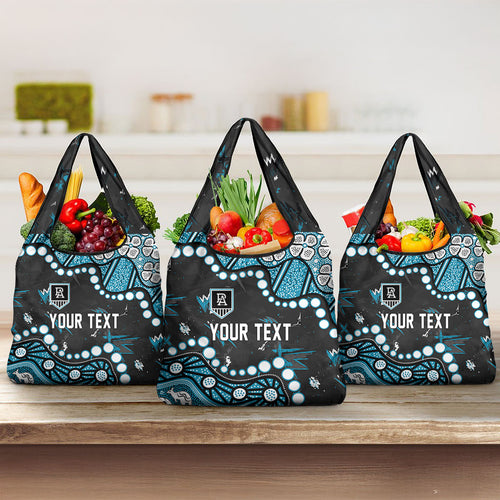 Personalized Port Adelaide Power Grocery Bag Aboriginal Pattern with Graffiti Style