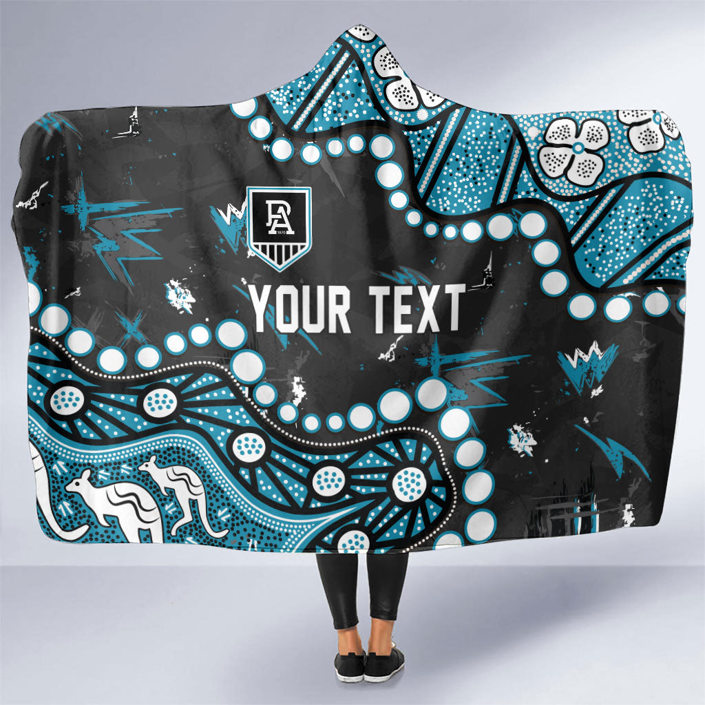 Personalized Port Adelaide Power Hooded Blanket Aboriginal Pattern with Graffiti Style