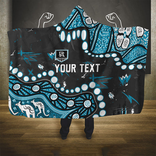 Personalized Port Adelaide Power Hooded Blanket Aboriginal Pattern with Graffiti Style