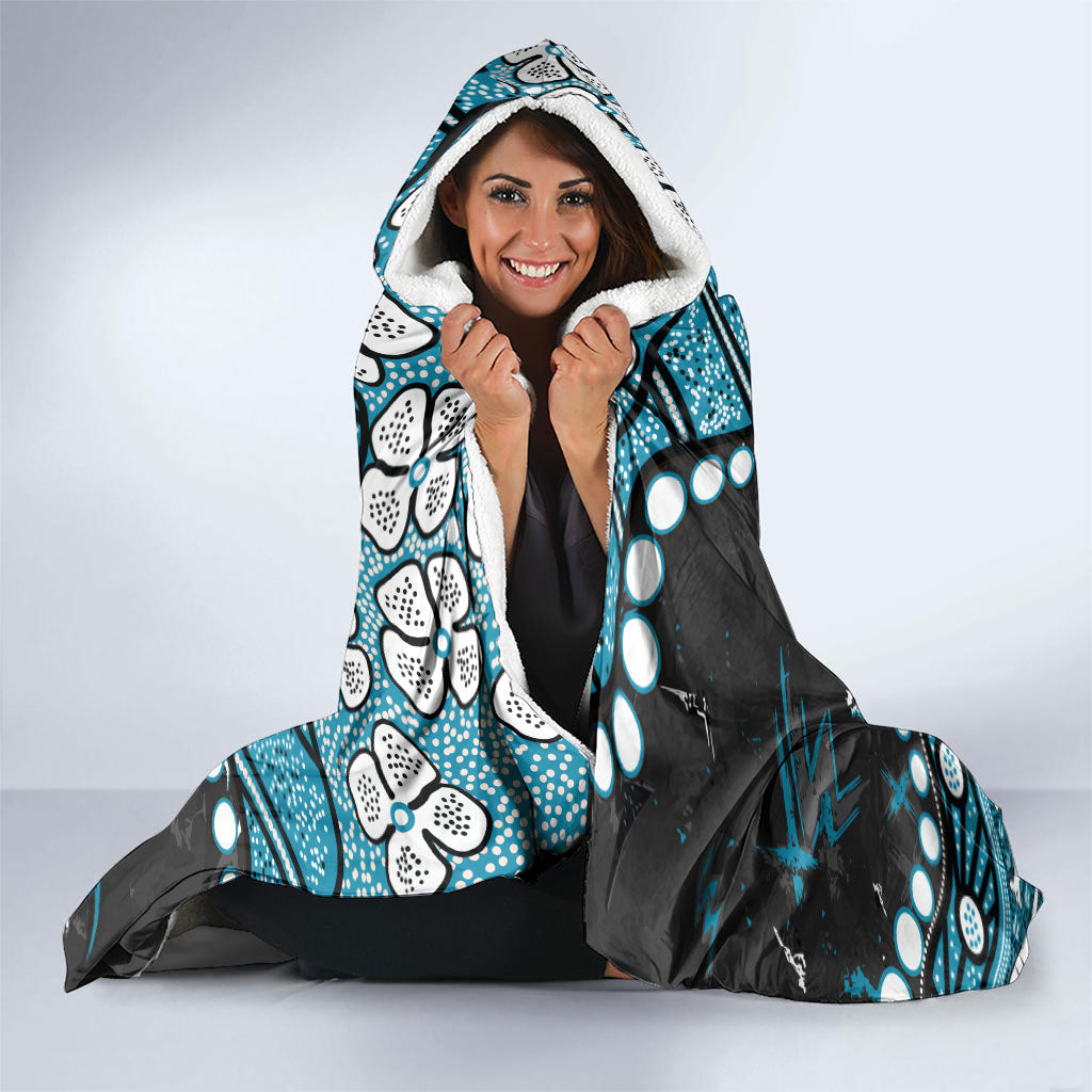 Personalized Port Adelaide Power Hooded Blanket Aboriginal Pattern with Graffiti Style