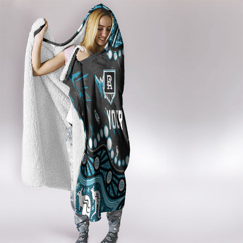 Personalized Port Adelaide Power Hooded Blanket Aboriginal Pattern with Graffiti Style