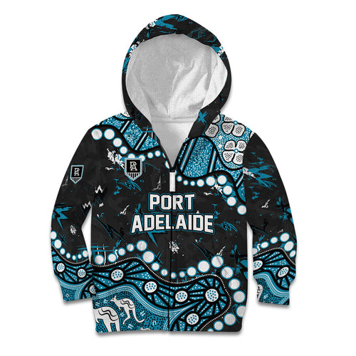Personalized Port Adelaide Power Kid Hoodie Aboriginal Pattern with Graffiti Style