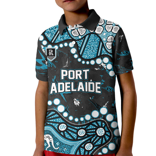 Personalized Port Adelaide Power Kid Polo Shirt Aboriginal Pattern with Graffiti Style