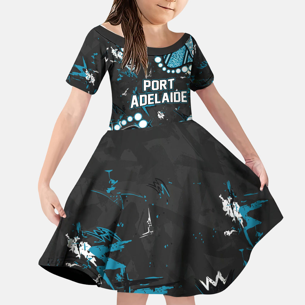 Personalized Port Adelaide Power Kid Short Sleeve Dress Aboriginal Pattern with Graffiti Style