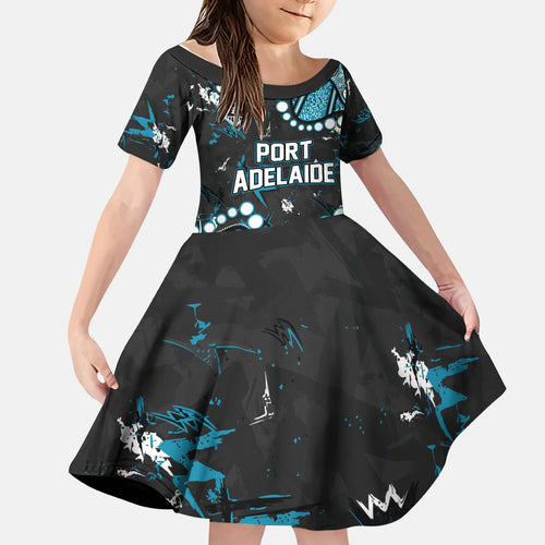Personalized Port Adelaide Power Kid Short Sleeve Dress Aboriginal Pattern with Graffiti Style