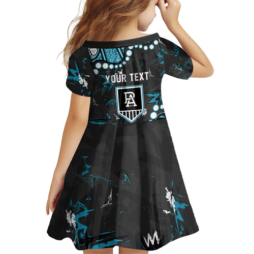Personalized Port Adelaide Power Kid Short Sleeve Dress Aboriginal Pattern with Graffiti Style