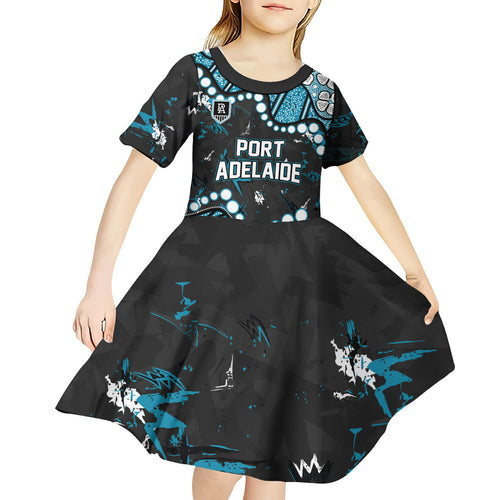Personalized Port Adelaide Power Kid Short Sleeve Dress Aboriginal Pattern with Graffiti Style