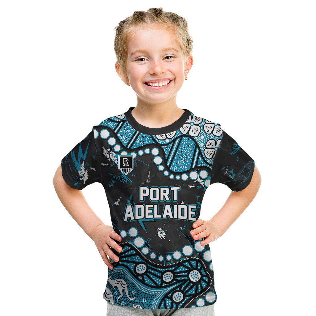 Personalized Port Adelaide Power Kid T Shirt Aboriginal Pattern with Graffiti Style