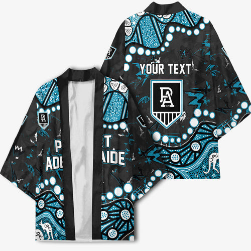 Personalized Port Adelaide Power Kimono Aboriginal Pattern with Graffiti Style