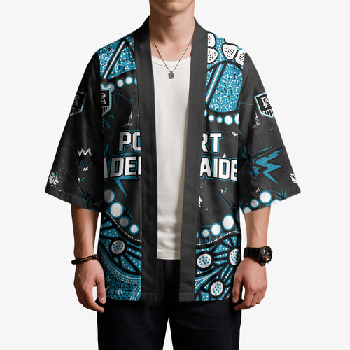 Personalized Port Adelaide Power Kimono Aboriginal Pattern with Graffiti Style