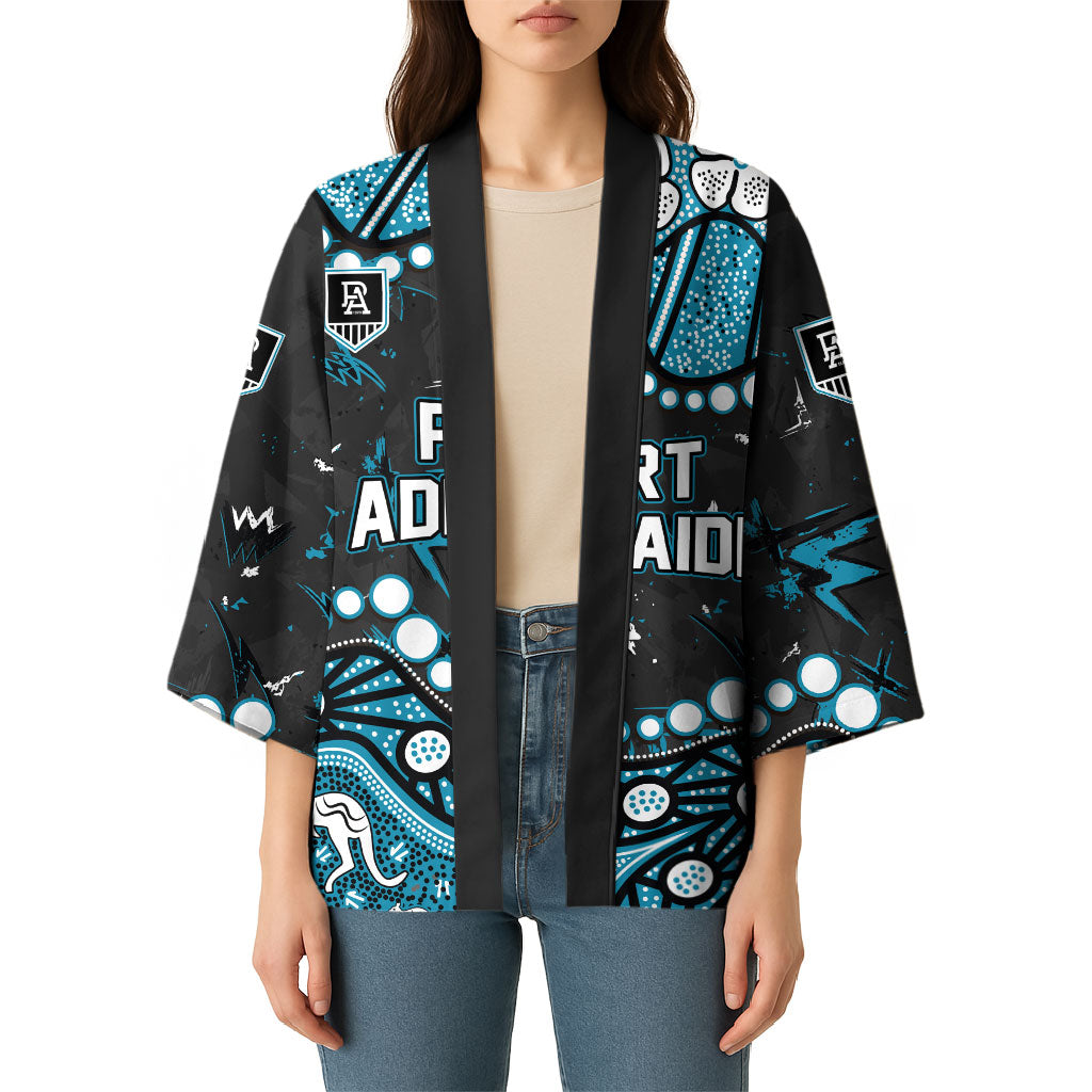 Personalized Port Adelaide Power Kimono Aboriginal Pattern with Graffiti Style