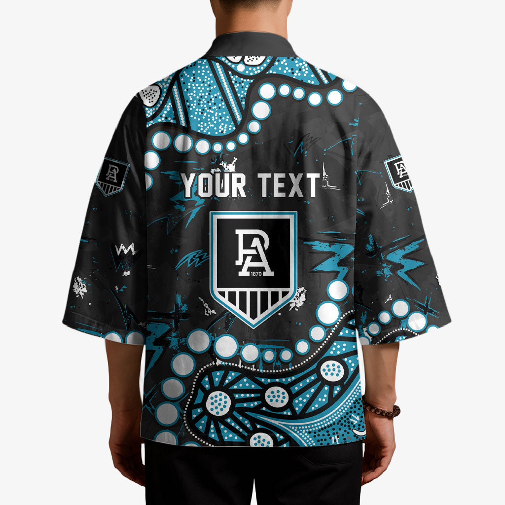 Personalized Port Adelaide Power Kimono Aboriginal Pattern with Graffiti Style