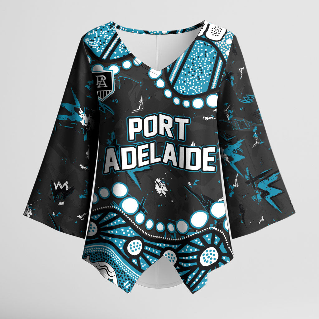 Personalized Port Adelaide Power Kimono Sleeve Blouse Aboriginal Pattern with Graffiti Style