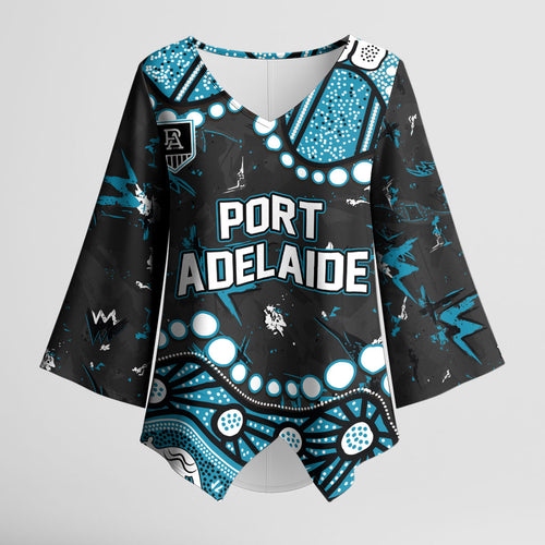 Personalized Port Adelaide Power Kimono Sleeve Blouse Aboriginal Pattern with Graffiti Style