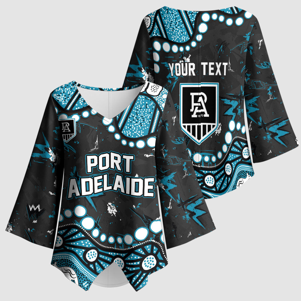 Personalized Port Adelaide Power Kimono Sleeve Blouse Aboriginal Pattern with Graffiti Style