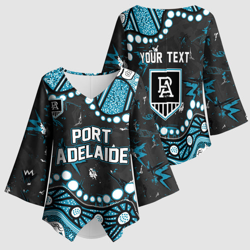 Personalized Port Adelaide Power Kimono Sleeve Blouse Aboriginal Pattern with Graffiti Style