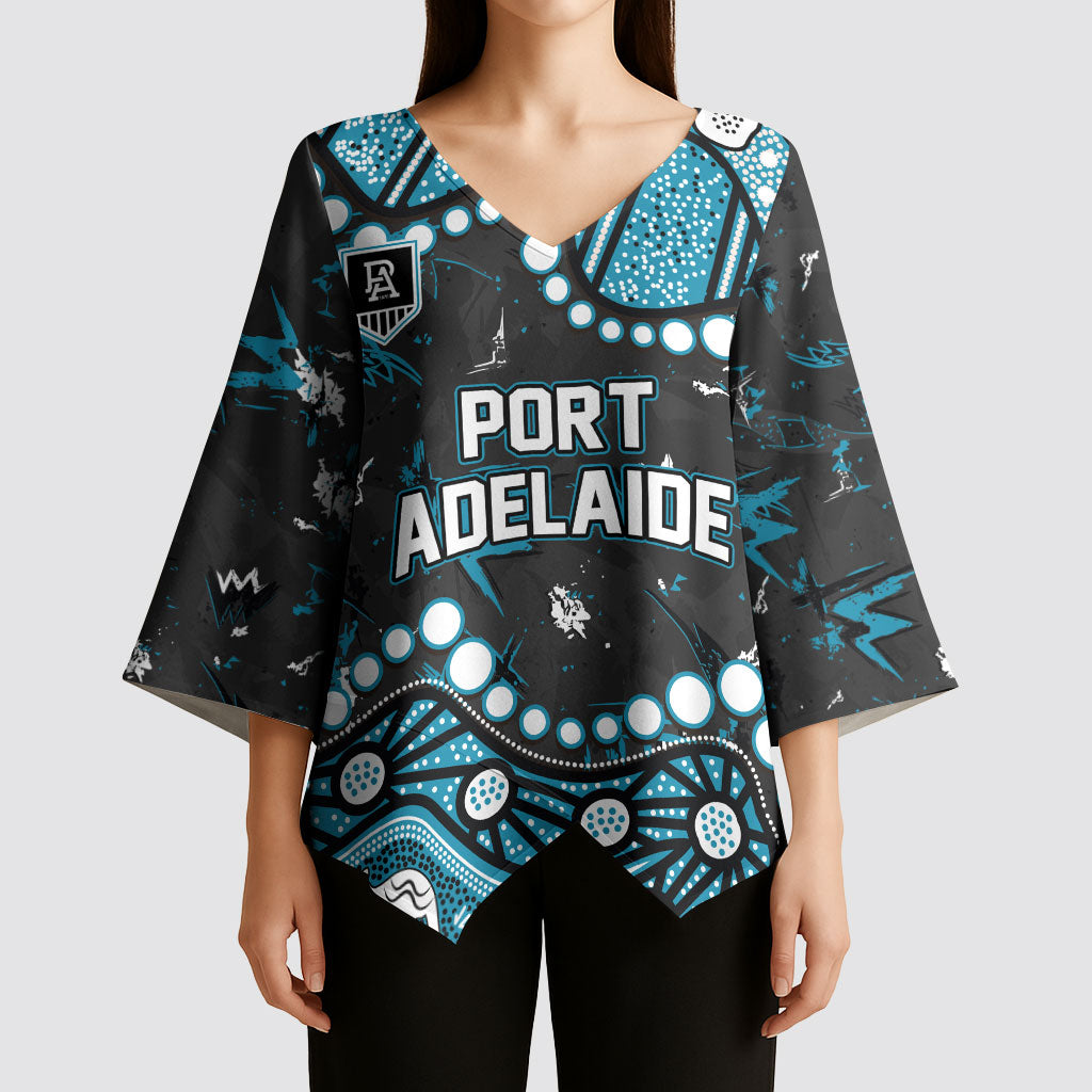 Personalized Port Adelaide Power Kimono Sleeve Blouse Aboriginal Pattern with Graffiti Style