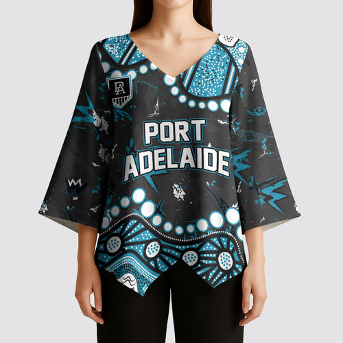 Personalized Port Adelaide Power Kimono Sleeve Blouse Aboriginal Pattern with Graffiti Style