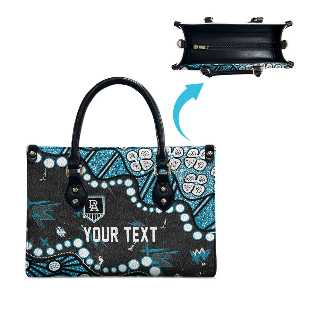 Personalized Port Adelaide Power Leather Bag Aboriginal Pattern with Graffiti Style