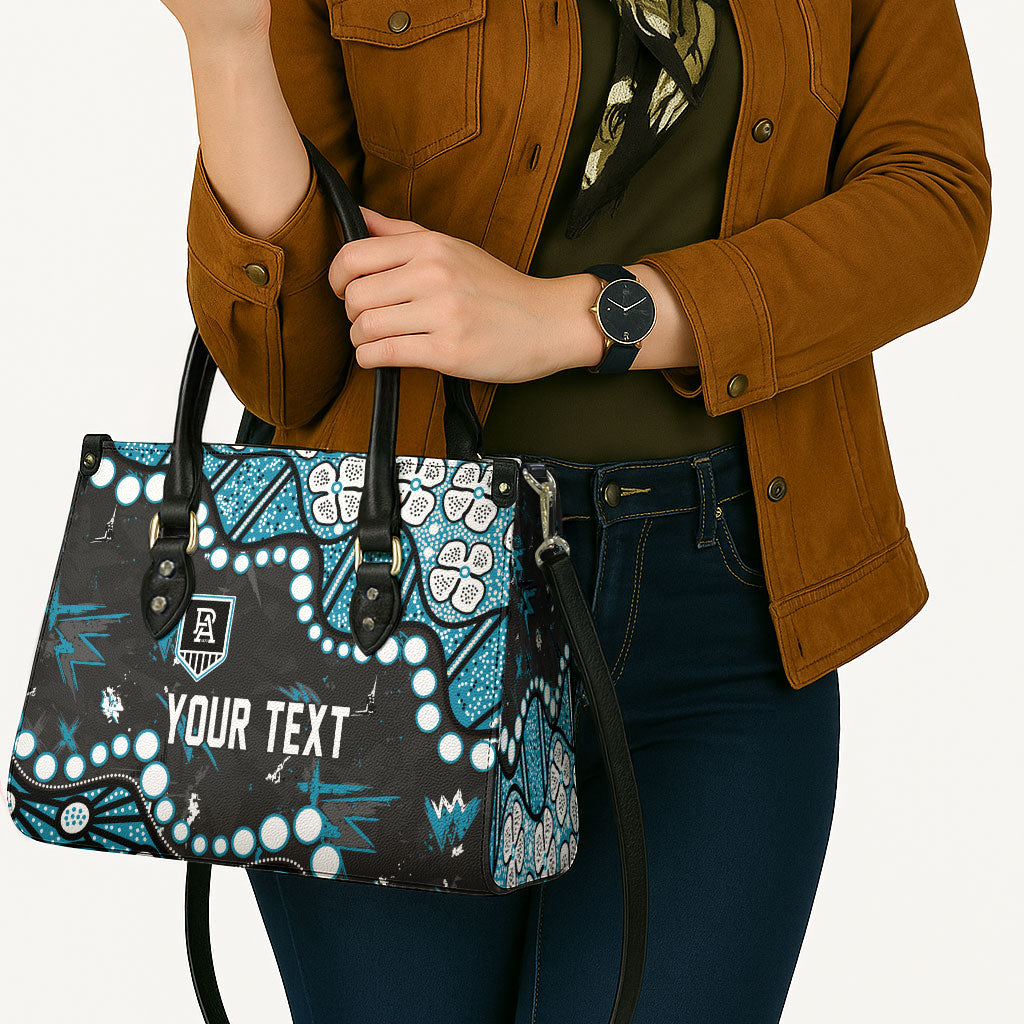 Personalized Port Adelaide Power Leather Bag Aboriginal Pattern with Graffiti Style