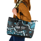 Personalized Port Adelaide Power Leather Tote Bag Aboriginal Pattern with Graffiti Style
