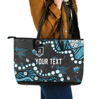 Personalized Port Adelaide Power Leather Tote Bag Aboriginal Pattern with Graffiti Style