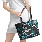 Personalized Port Adelaide Power Leather Tote Bag Aboriginal Pattern with Graffiti Style