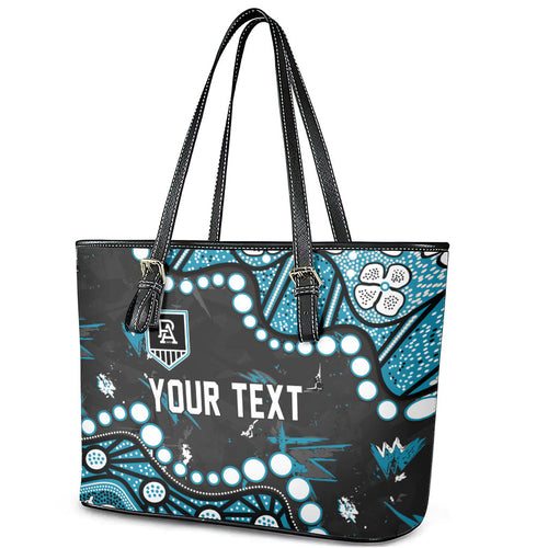 Personalized Port Adelaide Power Leather Tote Bag Aboriginal Pattern with Graffiti Style