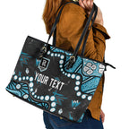 Personalized Port Adelaide Power Leather Tote Bag Aboriginal Pattern with Graffiti Style