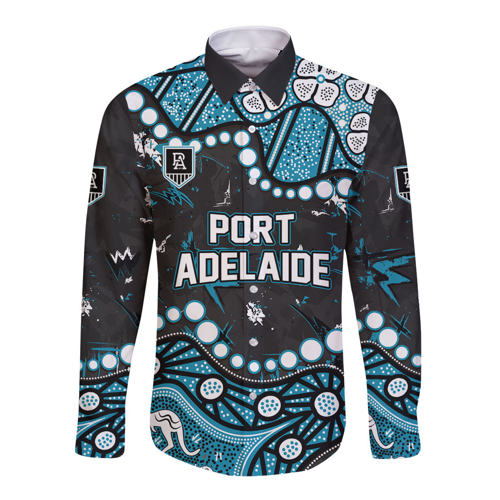 Personalized Port Adelaide Power Long Sleeve Button Shirt Aboriginal Pattern with Graffiti Style