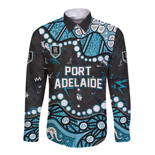 Personalized Port Adelaide Power Long Sleeve Button Shirt Aboriginal Pattern with Graffiti Style